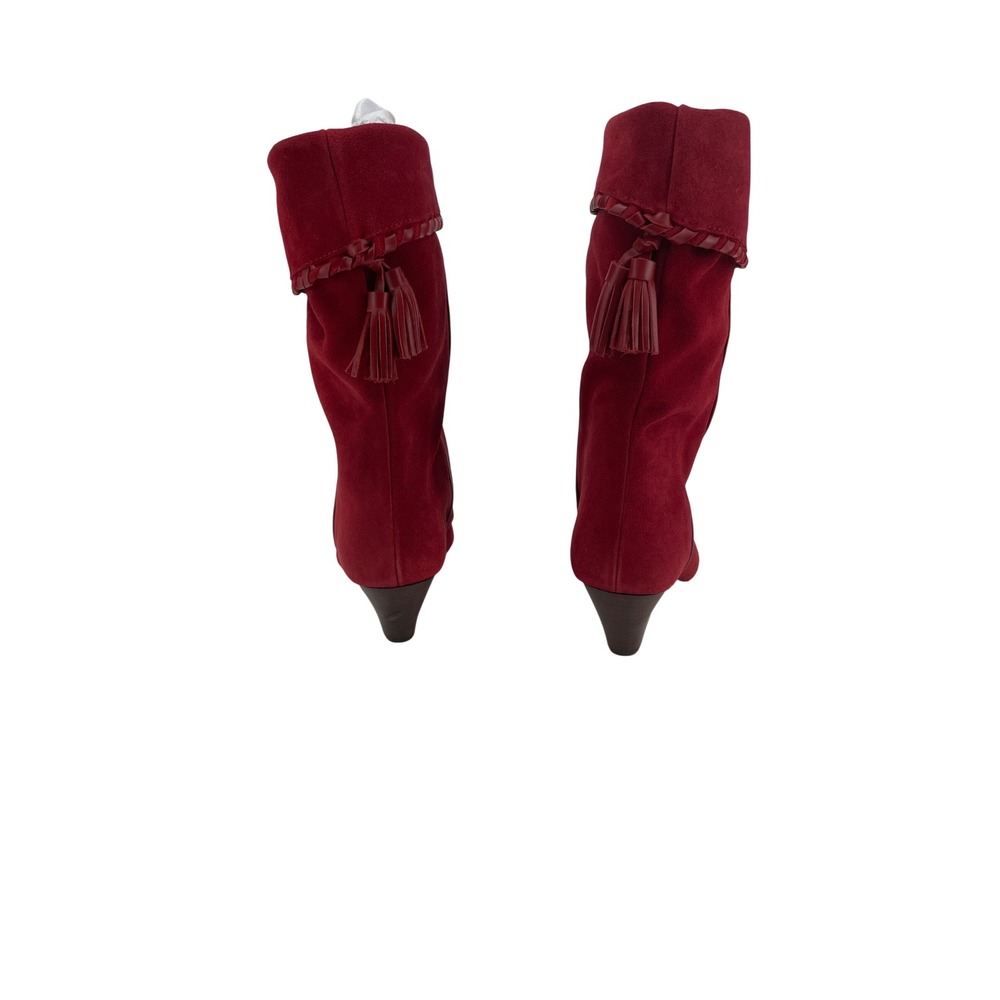 Isabel Marant Boots 38 Red Good Suede Tassel Cone Heel Mid Calf - Picture 5 of 8